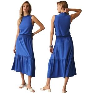 National LTD Barret 90’s Blue Bottle Sleeveless Mock Neck Midi Dress Women’s Med